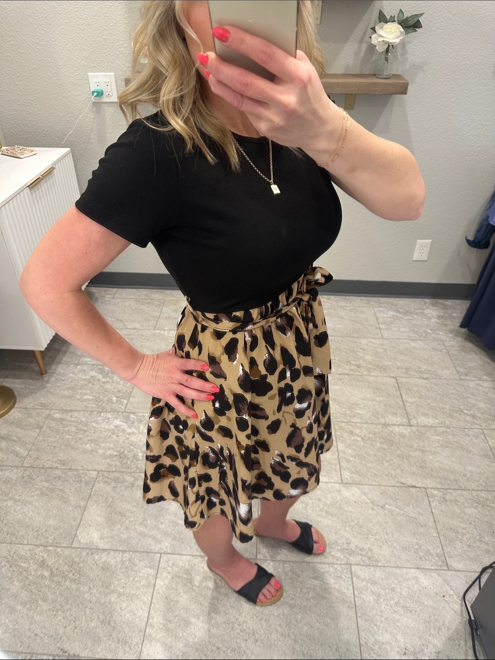 Stylish Black and Tan belted Dress